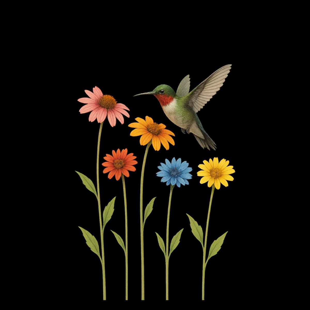 Hummingbird Stem Flowers Tee - Max & Co Tees